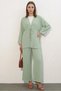 Women's V-Neck High Waist Belted Green Suit - 2