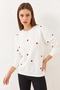 Women's Heart Embroidered Ecru Sweatshirt - 4
