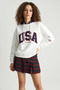 Women's Usa Embroidered Hooded Casual White Sweatshirt - 5