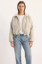 Women's Mobile Fur Collar Zippered Cashmere Beige Jacket - 7