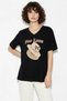 Women's V-Neck for Love Embroidery and Beading Oversized T-Shirt Black - 3