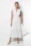 Women's Flounce Sleeve High Neck Lined Midi Brode White Dress - 3