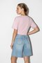 Women's Crew Neck Crop Blouse with Corsage Stitching Detail in Candy Pink - 5