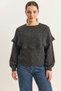 Women's Ruffled Openwork Detailed Balloon Sleeve Ribbed Knitwear Anthracite Sweater