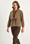 Women's Belted Lined Felt Camel Jacket Coat - 3