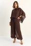 Women's Cape Detailed Transparent Lined Shalwar Bitter Brown Top and Bottom Set - 8