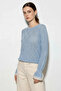 Women's Openwork Crew Neck Flounce Sleeves Lightweight Flowy Knitwear Baby Blue Sweater - 3