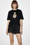 Women's Dog Embroidered Stone Embellished Relaxed Fit Cotton T-Shirt Black - 4