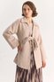 Women's Shirt Collar Tie Detail Washed Cashmere Beige Coat - 2