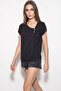 Women's Button Detailed Short Sleeve Comfortable Fit Black Blouse - 3