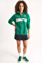 Women's Embroidered Half-Zip Polo Collar Embroidered Oversize Green Sweatshirt - 2
