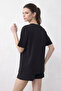 Women's Stone Printed Leopard Pattern Crew Neck Regular Fit t Shirt Black - 4
