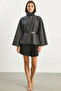 Women's Gold Button Detailed Belted Poncho Anthracite