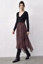 Women's Ethnic Patterned Asymmetrical Cut Lined Burgundy Skirt - 3