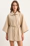 Women's Pocket Detailed Belted Cashmere Poncho Beige