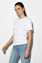 Women's Cotton Crew Neck Asymmetrical Cut White Blouse with Waist Accessory - 4