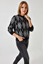 Women's Crew Neck Argyle Patterned Black Anthracite Sweater - 6