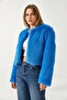 Women's Faux Fur Lined Cobalt Blue Coat - 4