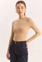 Women's Boat Neck Cotton Beige Blouse - 4