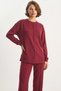Women's Crew Neck Long Sleeve Top Ribbed Elastic Waist Loose Burgundy Pants Set - 8