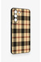 Samsung-S21Fe Compatible Cream Plaid Patterned Silicone Case - 3