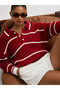 Women's Polo Collar Buttoned Striped Oversize Knitwear Sweater