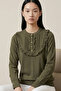  Hakim Yaka Ruffle Detail Ribbed Buttoned Knitted Jacquard Combed Cotton Long Sleeve Women's Blouse & Hijab Blouse - - 5