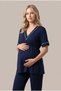 Women's Navy Blue Pajama Set with Buttons and Pleated Detail for Maternity and Pregnancy - 6