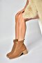 Z555671002 Tan Genuine Leather Suede Thick Heeled Women's Boots - 2