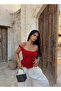 Red Laced Bustier with Hooks on the Front - 3