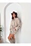 Women's Stone Color Lined Windbreaker Detailed Premium Trench Coat - 3