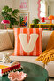 Punch Embroidered Cushion Cover - 43*43 cm - Orange Letter V - Pnk001