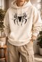 Spider Printed Oversize Hooded Sweatshirt Men's Black Graphic Printed Streetwear Hoodie with Kangaroo Pocket