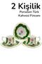 2-Person Gold Gilded Green Marbled Patterned Floral Porcelain Coffee Cup Set - 2