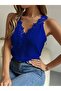 Women's v-neck floral lace detail sandy blouse - 2