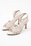 Women's Beige Piping Detailed Ankle Strap Pointed Toe 9 cm Thin Heel Stiletto Classic Heeled Shoes Alke - 8