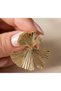Women's Gold Color Ginkgo Leaf Design Dangle Double Fan Earrings - Brooch-Like Large Metal Stylish Evening Dress Jewelry - 2