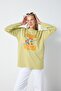 Women's Green Oversize Printed Long Sleeve Long Tshirt 31210 - 8