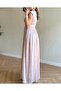 Powder Pink Double-Breasted Collar Pleated Waist Draped Long Evening Dress - 3