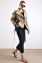 High Collar Epaulettes Detailed Water Repellent Short Trench Coat Stone 6883 - 4