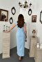Baby Blue Atlas Dress with Belt Accessory - 5