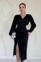 Black V-Neck Satin Dress - 2