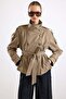 High Collar Epaulet Detailed Water Repellent Short Trench Coat Vi̇zon 6883 - 4