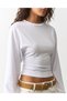Fitted Long Sleeve Crew Neck Basic Blouse G9619 - 3