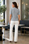 Women's Gray Short Sleeve Polo Collar Buttoned Openwork Knitwear Blouse 23070 - 3
