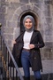 Women's Degaje Collar Half-Length Hijab Lined Belted Water-Repellent Fabric Trench Coat Black - 4