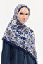 Crispy Floral Pattern Soft Cotton Shawl - Navy Blue - 2