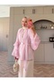 Pink Volan Sleeve Scarf-Lined Chiffon Blouse - 7023 - 4