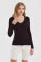 Women's Brown V-Neck Slim Fit Finger-Loop Ultra Soft Flexible Lycra Cotton Basic Body&Blouse - 4