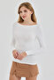 Women's Ecru Boat Neck Slim Fit Finger-Looped Ultra Soft Flexible Lycra Cotton Basic Body&Blouse - 4